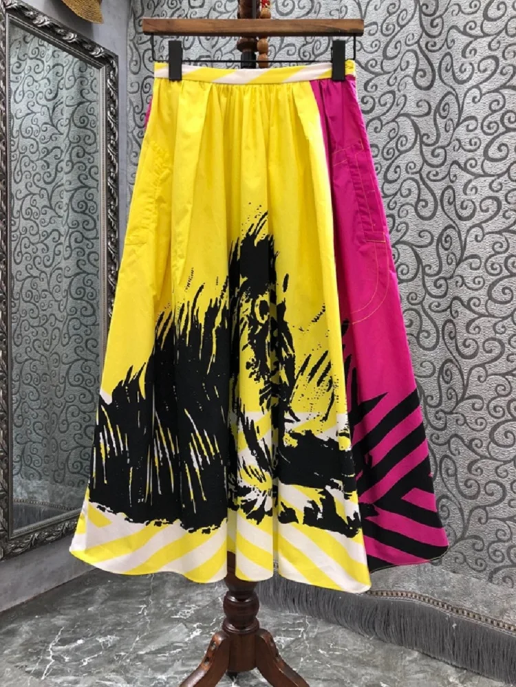 

100%Cotton Skirts 2022 Spring Summer Fashion Long Skirts High Quality Women Sexy Wild Animal Prints Casual Maxi Skirts Ladies