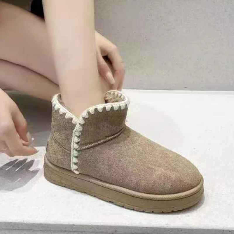 

Зимние женские теплые сапоги на толстой нескользящей подошве, новинка 2023, замшевые плюшевые повседневные и удобные женские модные короткие сапоги