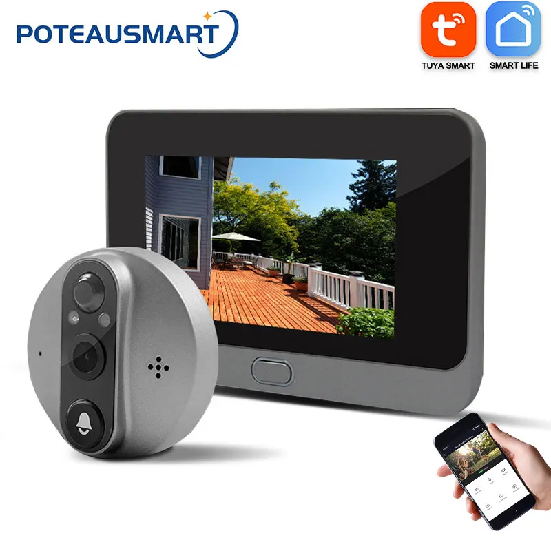 4.3 Inch Video Doorbell Camera Wifi Tuya Doorbell Mirilla Smart Home Door Peep-hole Security Protection