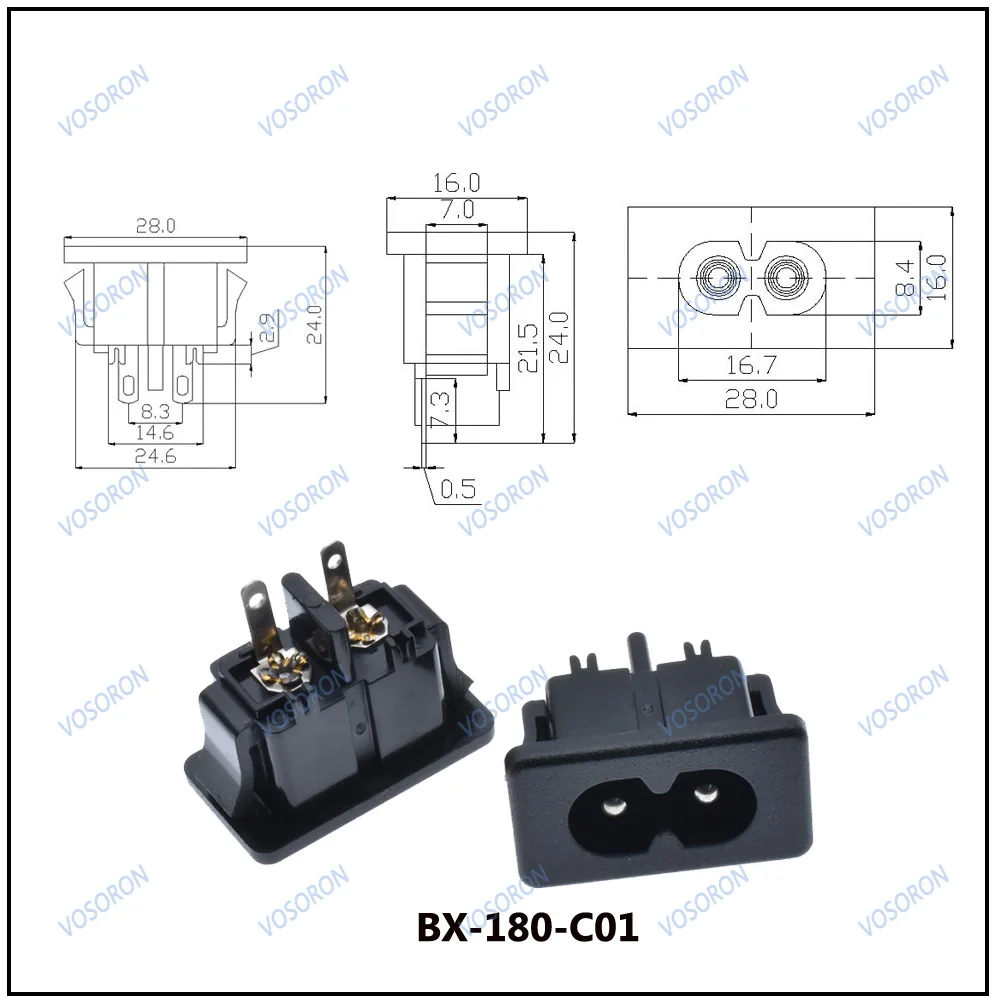 10 шт. AC250V 2 5A IEC320 C8 штекер контакта черная входная розетка панель встроенная