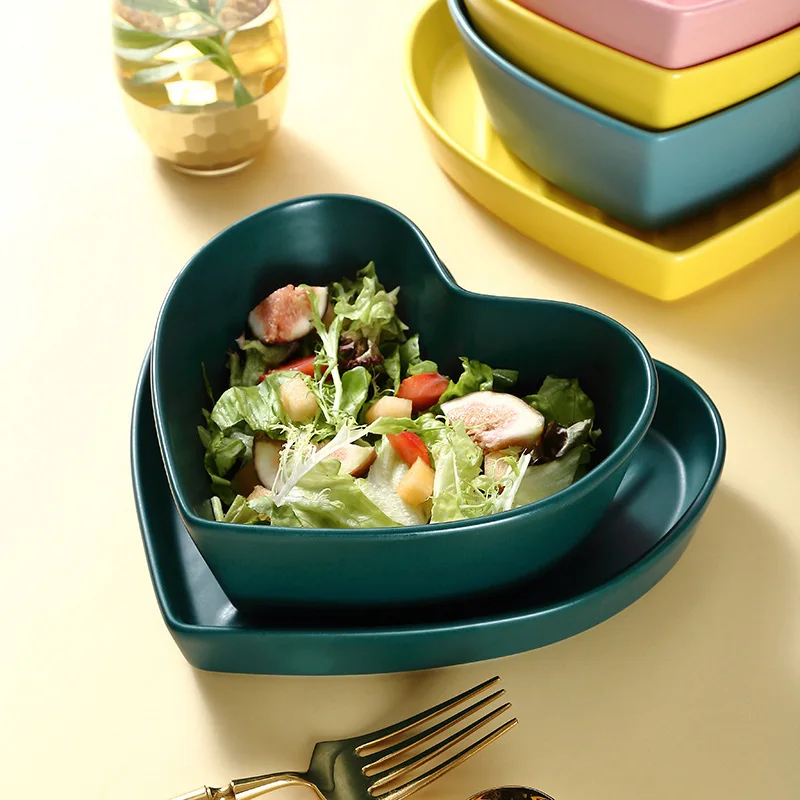 

Creative Ceramic Love Fruit Salad Bowl Western Food Steak Plate Home Heart-shaped Breakfast Dessert Plate Restaurant Tableware