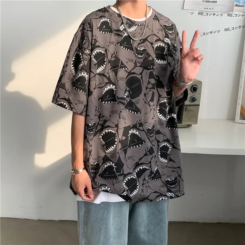 

2022New Fashion Trendy Cartoon Graffiti Printing Short Sleeve Crew Neck Casual LooseTT-shirt Men's 711T06 P28