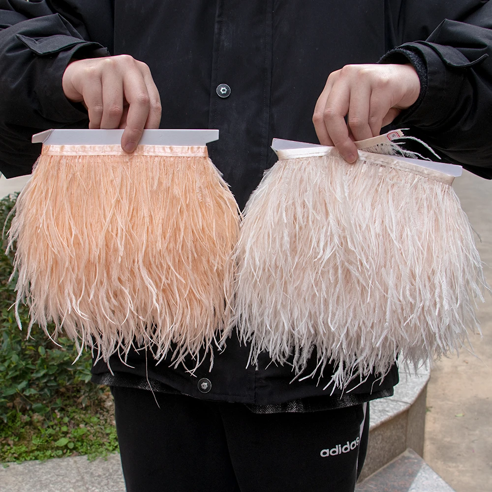

8-10CM Ostrich Feathers Trim Fringe for Decoration Ribbon Wedding Party Dress Clothing Accessories Crafts Plumes Trimming 1Meter