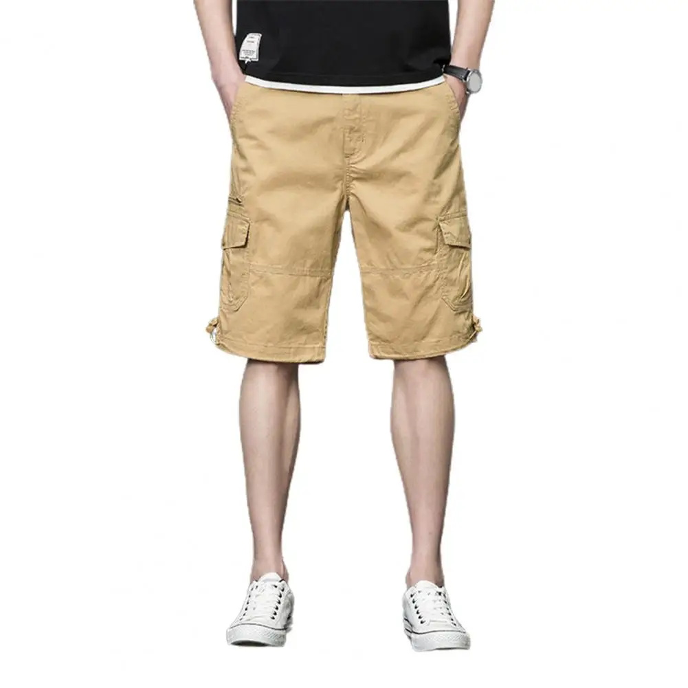 

Trendy Men Summer Cargo Shorts Straight Hip Hop Pure Color Men Summer Trousers Streetwear Knee Length Shorts Men Clothes