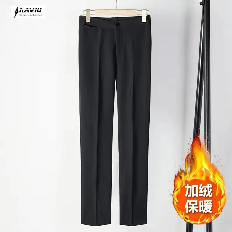 

Black Trousers Women Autumn Winter New Velvet Thickened Straight Formal Work Pants Blue