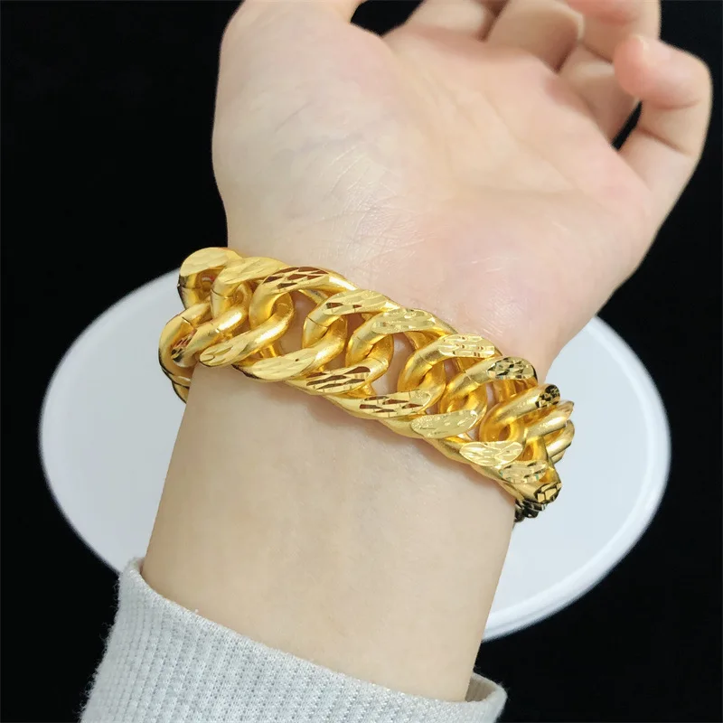 

24k Gold Real Gold Fukou Fried Dough Twist Large Bracelet for Men Bro Father Exquisite Jewelry Gifts Never Fade 24K Bangle