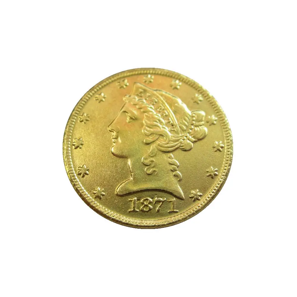 

Копия монеты с головой свободы США 1871 P, CC, S $5 позолоченные (половина Eagles)