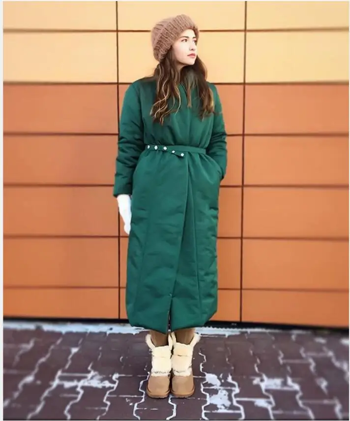 New Design 2022 Women Winter degree Thick Coat Warm Parka Oversized Maxi Long coat with belt Casual Outerwear