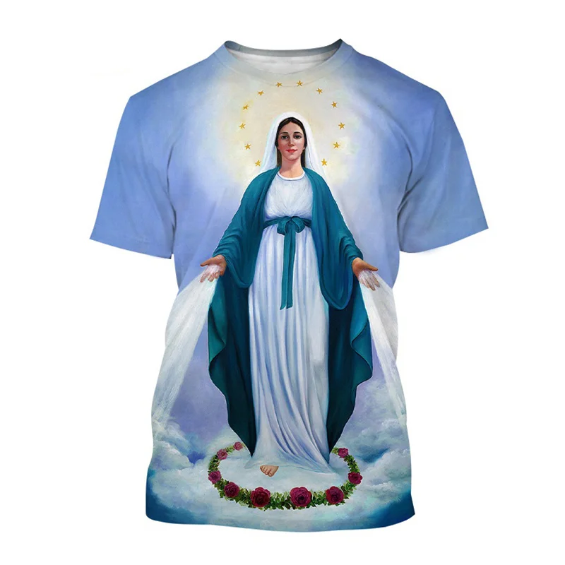 Классическая футболка с 3D принтом Девы Марии для мужчин и женщин индивидуальные