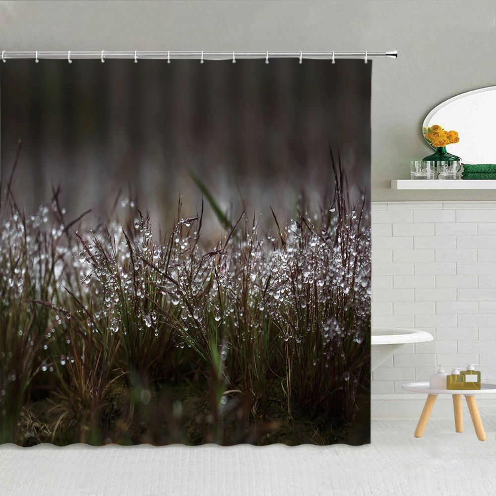 

Nature Scenery Shower Curtain Forest Waterfall Mountain Lake Green Plant Bathroom Decor Waterproof Fabric Hooks Curtains