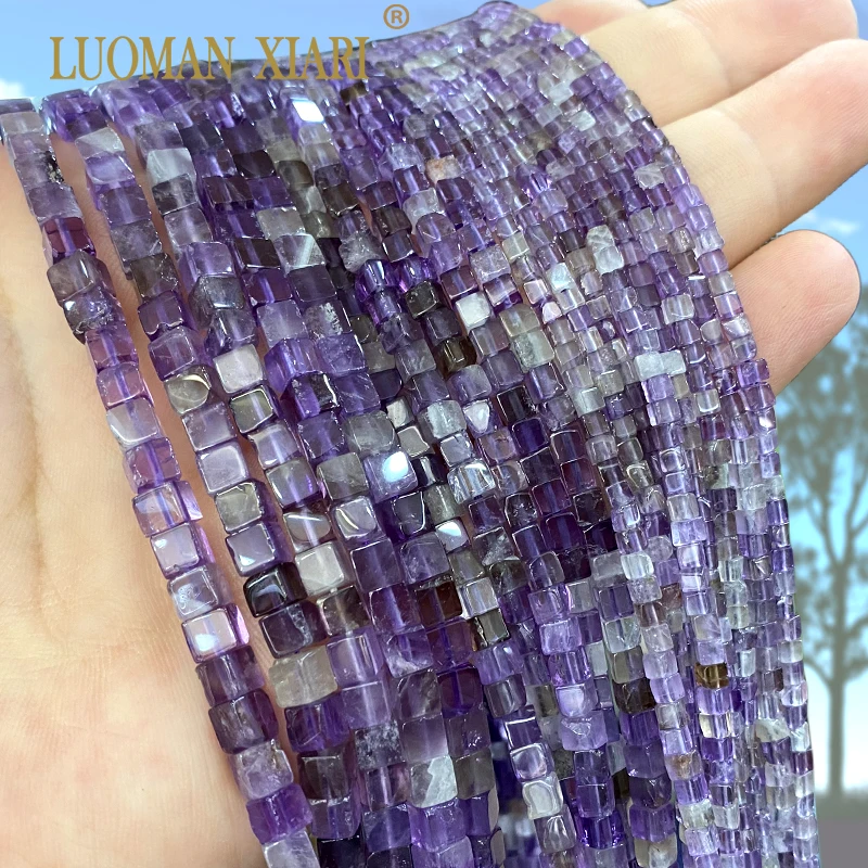 

2 3 4MM Square Natural Stone Amethyst Quartz Loose Cube Spacer Beads for Jewelry Making DIY Bracelet Charms Accessories 15''