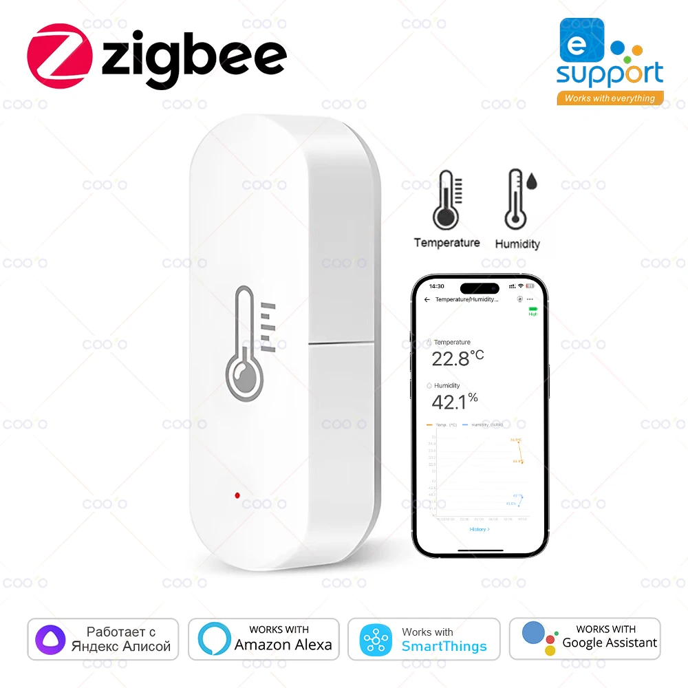 

Умный датчик температуры и влажности ZigBee, приложение eWeLink, удаленный монитор для умного дома, работа с Alexa Google Yandex Alice Z2M