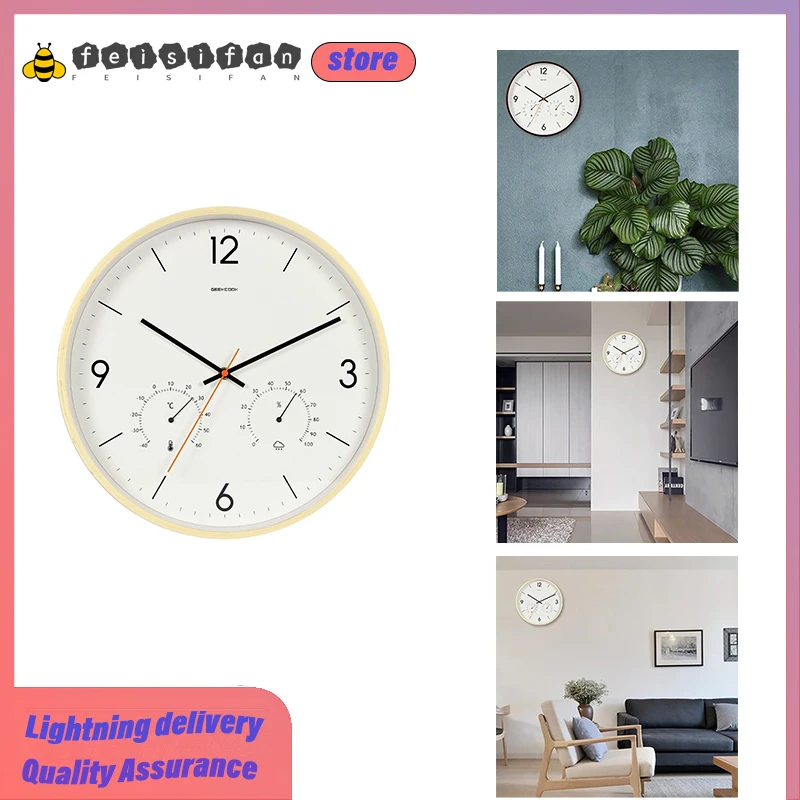 

Fashion Creative Japanese-style Wooden Wall Clock 14 Inch Large Size Pvc Mute Round Wall Clock Modern Design Living Room Decor