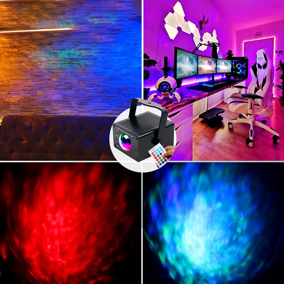 Фото Лазерный RGB LED проектор с эффектом галактики, водных волн, звездного неба и туманностей, волшебный звездный эффект, сценическое освещение для детской комнаты, ночник №1