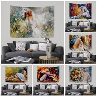 abstract girl flower oil painting hanging bohemian tapestry japanese wall tapestry anime cheap hippie wall hanging