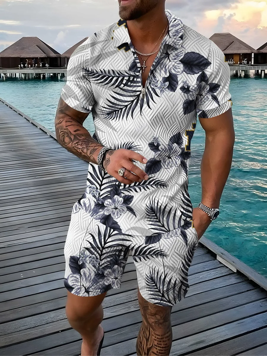 

Polo Shirt For Men's Summer Tracksuits Sets 2 Pieces Outfit Clothing Shorts Suit Fashion Hawaiian Style Streetwear Short Sleeve