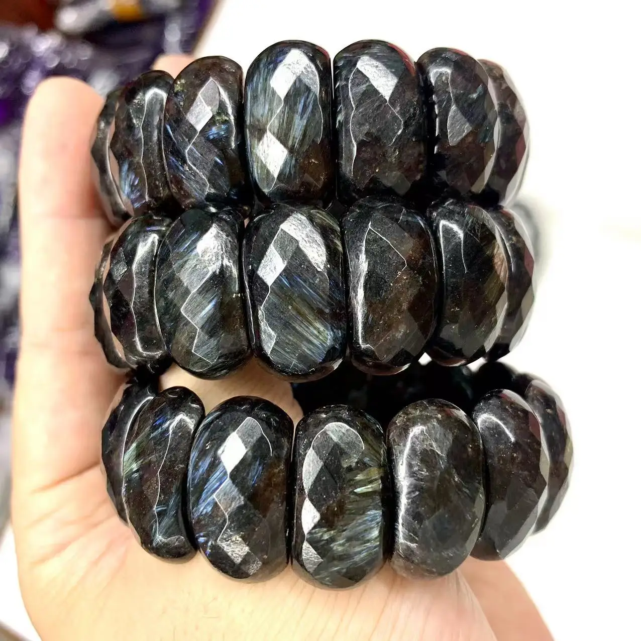 Браслет с бусинами из астрофилллита, hornblenda, Arfvedsonite, амфиболы, браслет из натуральных драгоценных камней, ювелирный браслет для женщин и мужчин, подарок