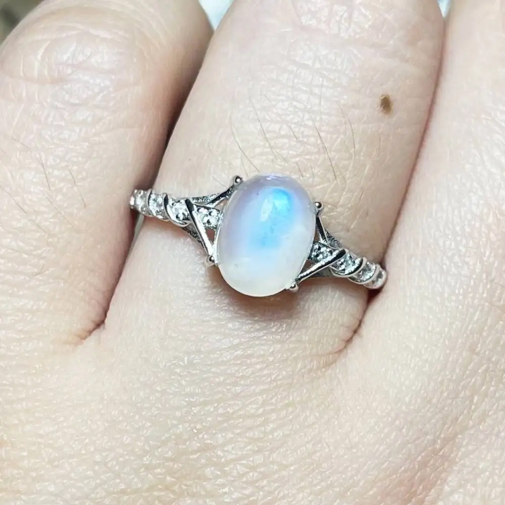 925 пробы Серебряный AKAC 100% натуральный лунный камень регулируемое кольцо размер