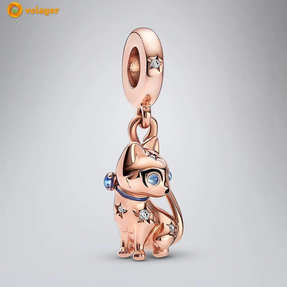 

Volayer 925 Sterling Silver Sparkling Pet Cat Dangle Charm fit Original Pandora Bracelets for Women Jewelry Making Birthday Gift