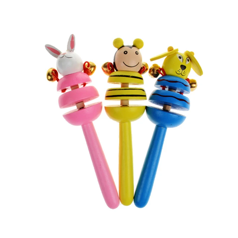 1Pc Colorful Animal Infant Baby Rattle Kids Handbells Musical Developmental Educational Wooden Funny Gamdes Toys Bed Bells