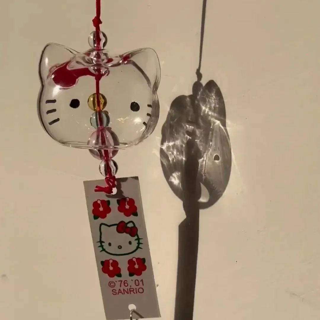 

Hello Kitty Sanrio Kawaii Glass Wind Chime Hanging Drop Romantic Bedroom Ornament Transparent Pendant Accessories Birthday Gift