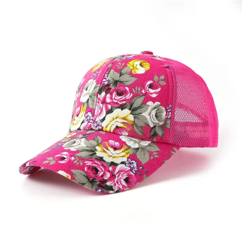

European And American Summer Baseball Cap Female Breathable Net Cap Large Flower Duck Tongue Cap Outdoor Sunscreen And Sunshade