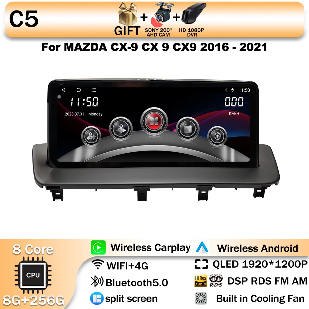 

Автомобильный радиоприемник стереоприемника Android 14 для Mazda CX-9 2016 2017 2018 2019 2020 2021 2022 GPS Navi автомобильный мультимедийный головное устройство