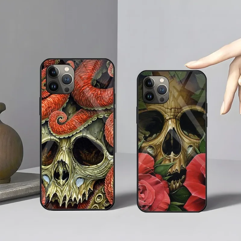

Tentacle Skull Phone Case Tempered Glass For Apple IPhone 13 12 Mini 11 Pro Max X XS XR SE 2020 7 8 Plus 6 6S Cover Funda Shell