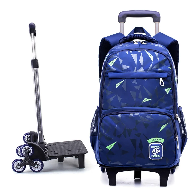 

Grades 4-9 Kids Trolley Schoolbag Book Bag boys girls Backpack waterproof Removable Children School Bags With 2/6 Wheels Stairs