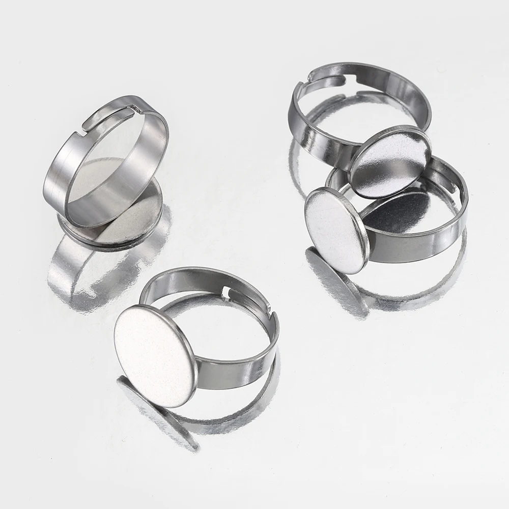 10pcs 8/10/12mm Stainless Steel Ring Settings Adjustable Ring Bezel Blank Round Cabochon Base for DIY Fashion Jewelry Making