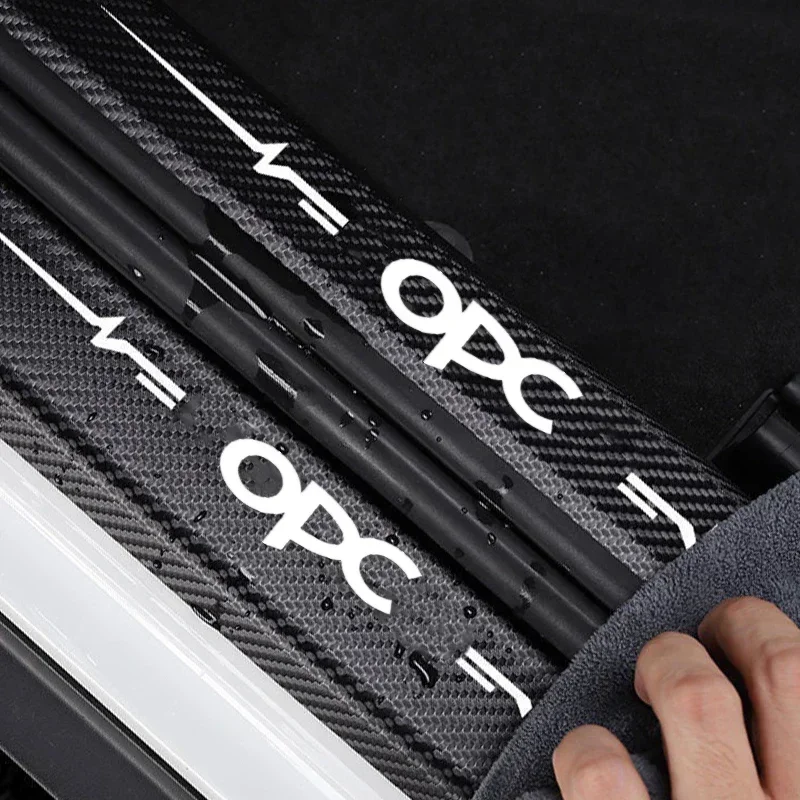 Car Door Threshold Scuff Plate Carbon Fiber Sill Protector Stickers For Opel OPC 2023 Logo Trunk Entry Pedal Guards Tape
