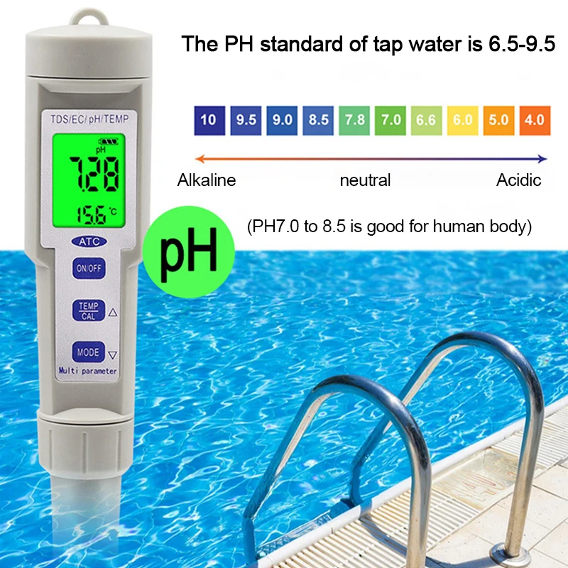 Тестер PH TDS/EC/PH/солености/температуры цифровой измеритель качества воды для