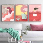Красочные розовые Мультяшные животные кит ворона Детская комната Декор плакат скандинавский искусство холст живопись фотография