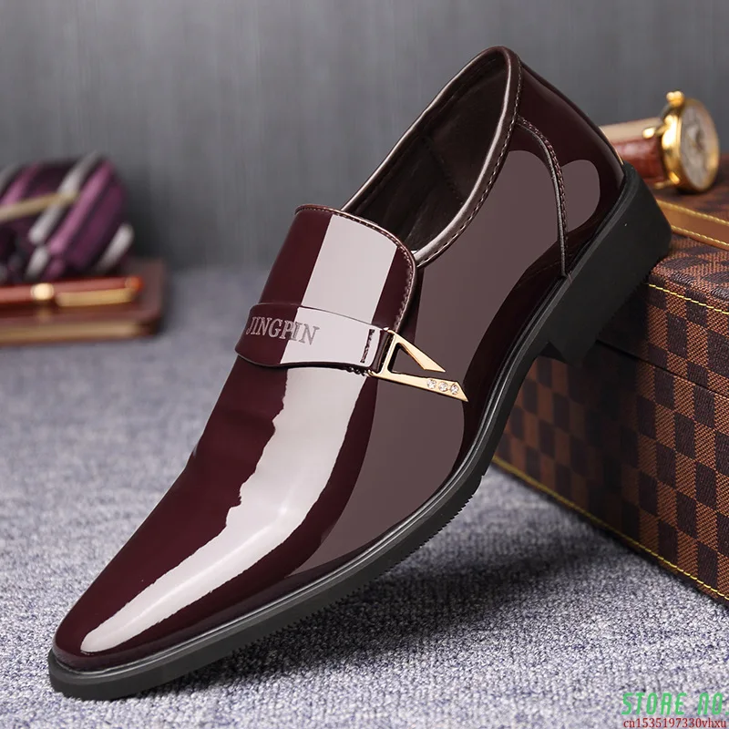 

Male Footwear Pointed Toe Shoes for Men Men Dress Leather Shoes Slip on Patent Leather Mens Casual Oxford Shoe