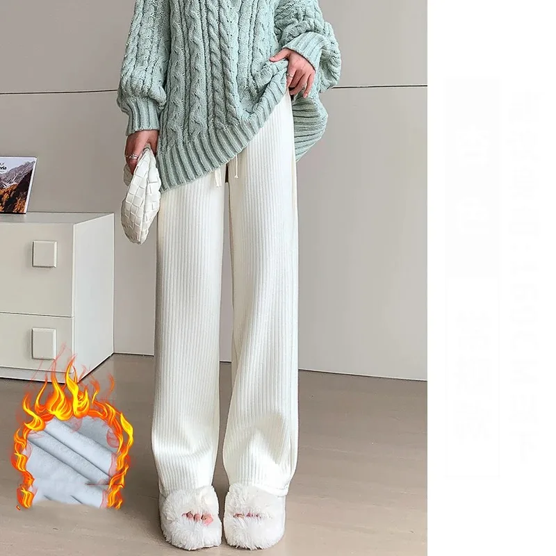 Женские осенне-зимние Однотонные эластичные свободные спортивные брюки со