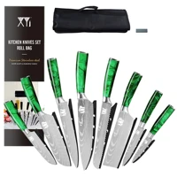 xyj kitchen knife set with knife bag portable knives tool professional cooking chef knives gift kitchen knife with green handle