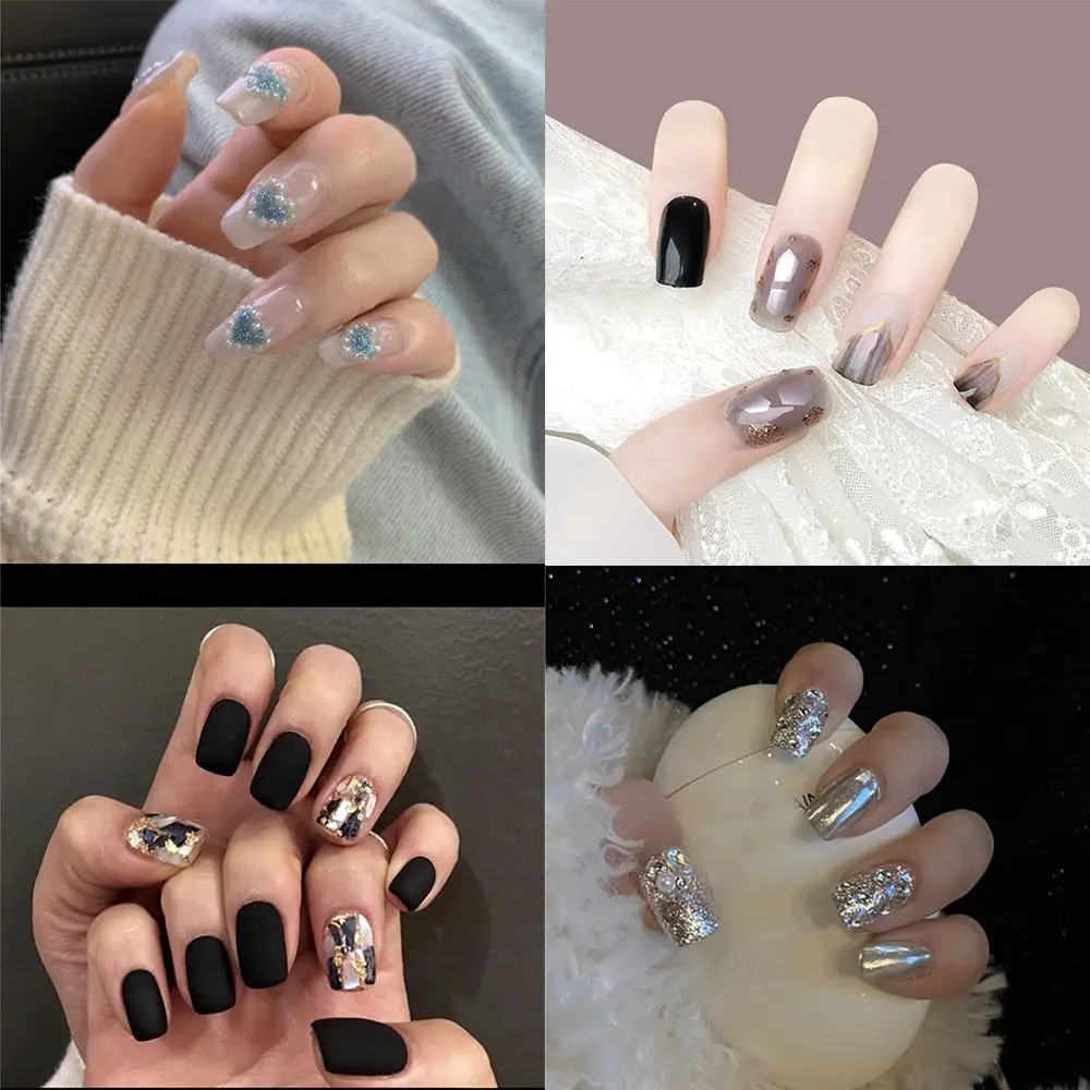 

Glitter Sequins Detachable Manicure Tool Full Cover Fake Nails Nail Tips Wearable Short Round/Square Head False Nails