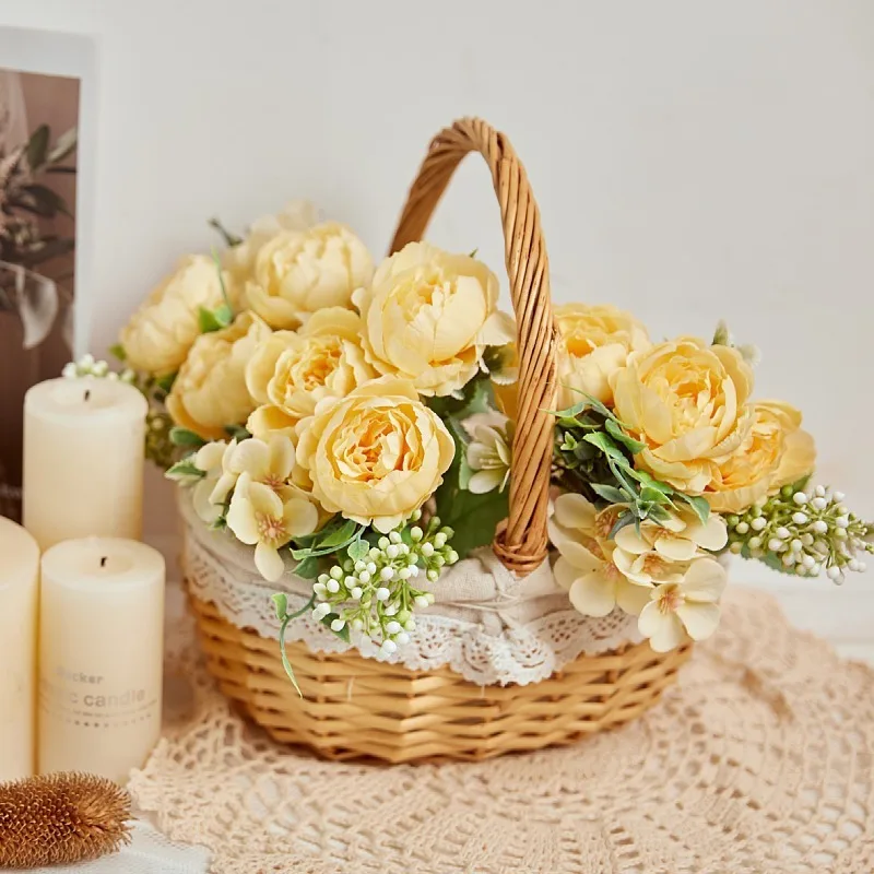 

1 pcs 5 Fork Faux Peony Tea Rose Camellia Silk Fake Flowers For DIY Home Garden Wedding Decor home decoration