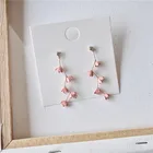 Серьги-подвески женские, розовые цветы, стразы, богемные длинные кисточки