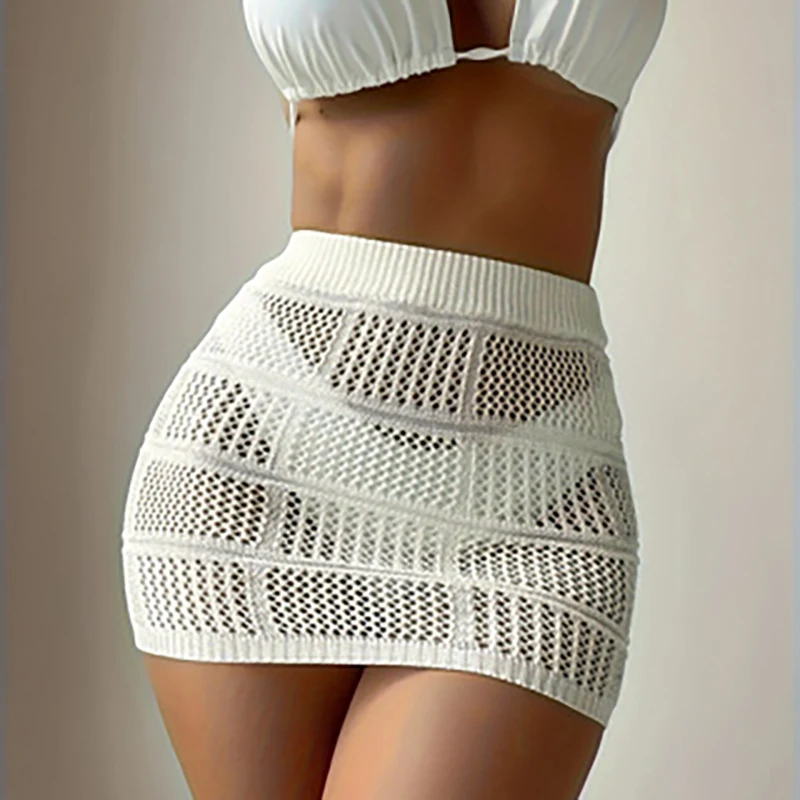 Женская Эротичная Однотонная юбка-камисоль с вырезами эластичная пустая пляжная