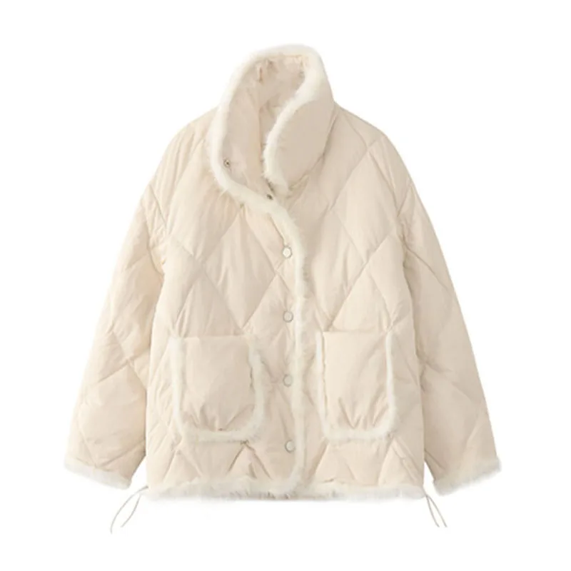 

Женская однобортная куртка с воротником-стойкой, Повседневная Свободная утепленная куртка в Корейском стиле с длинным рукавом, Осень-зима ...