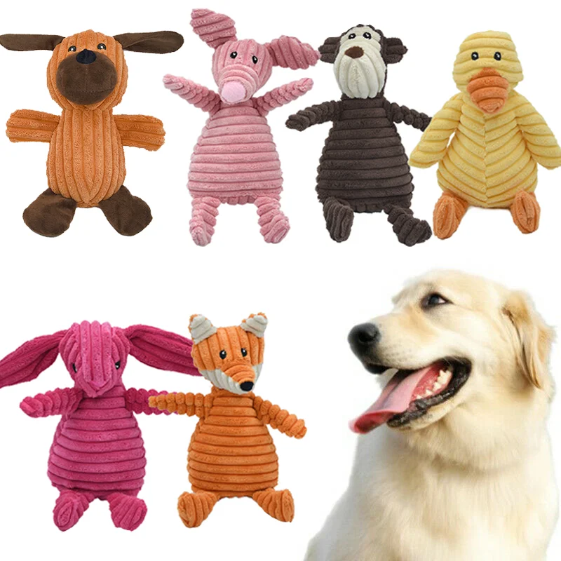 Pet Dog Plush Animal Chewing Toy Wear-resistant Squeak Cute Bear Fox Toy for Dog Puppy Interactive Toy Supplies For Meduim Large