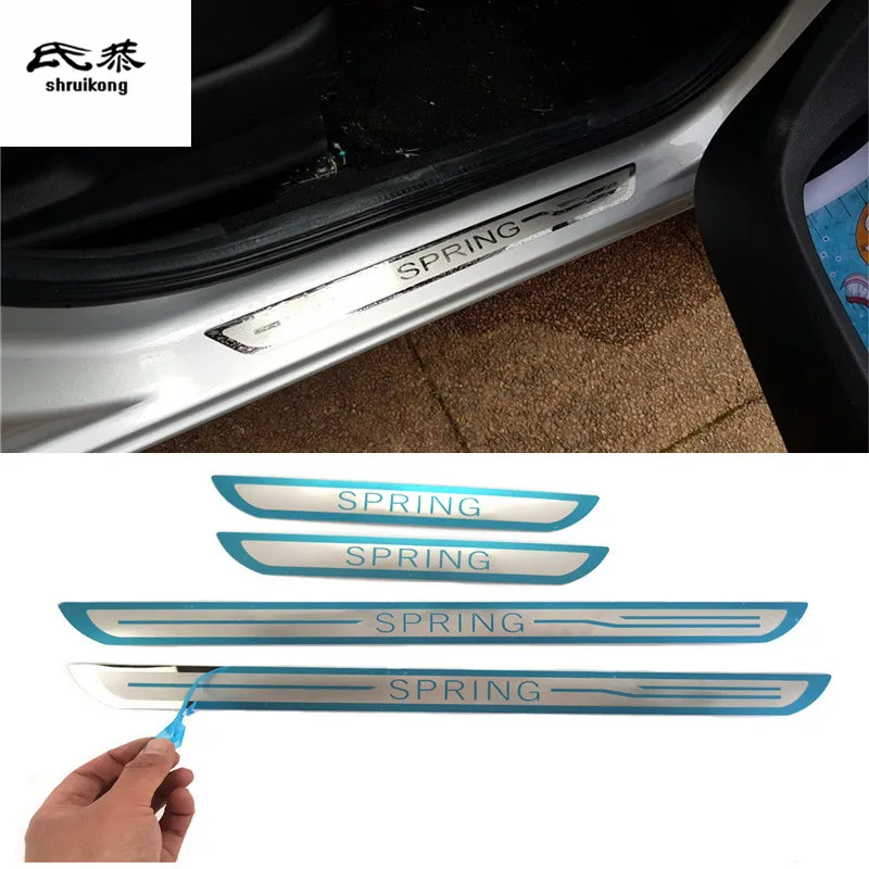 4Pcs/Lot Stainless Steel For 2021 2022 Dacia Spring Door Sill Threshold Pedal Cover Trims Welcome Scuff Plate Car Accessories