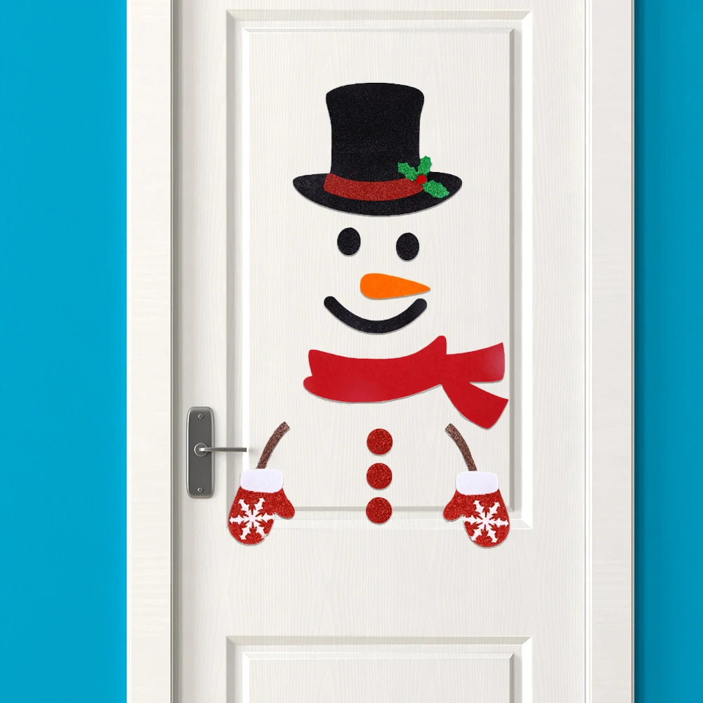 

Christmas Door Window Stickers Felt Cloth Snowman Santa Pattern Decorative Decals Wall Stickers For Christmas Decorations