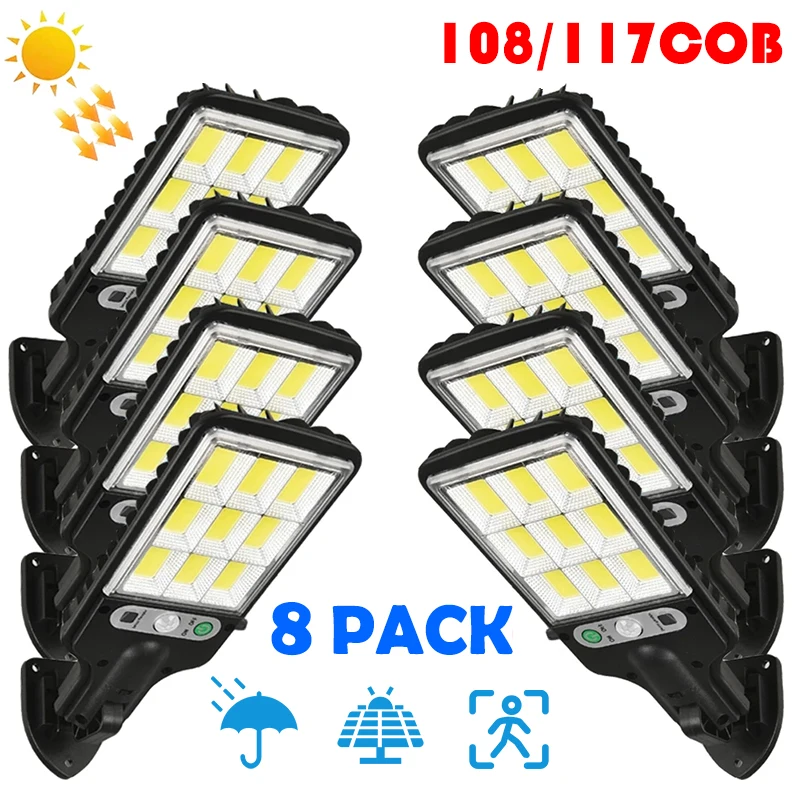117COB LED Solar Street Lights Outdoor Solar Rechargeable Lamp with 3 Light Mode Waterproof Motion Sensor Security Lighting