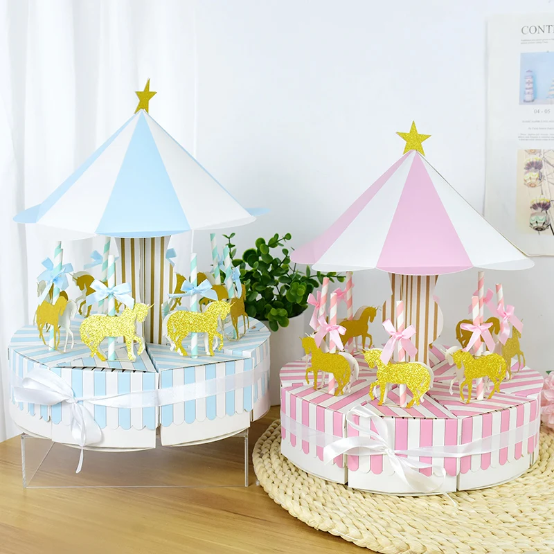 

1Set Wedding Decoration Carousel Candy Box Kids Birthday Party Baby Shower Gift Packaging Box Snack Box For Guests