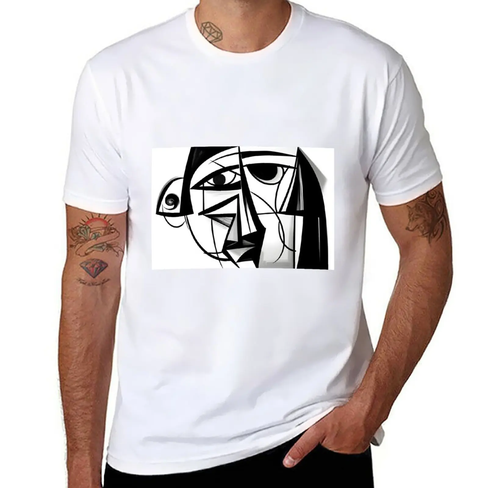 Футболка New Face Cubism с абстрактным рисунком черно-белая