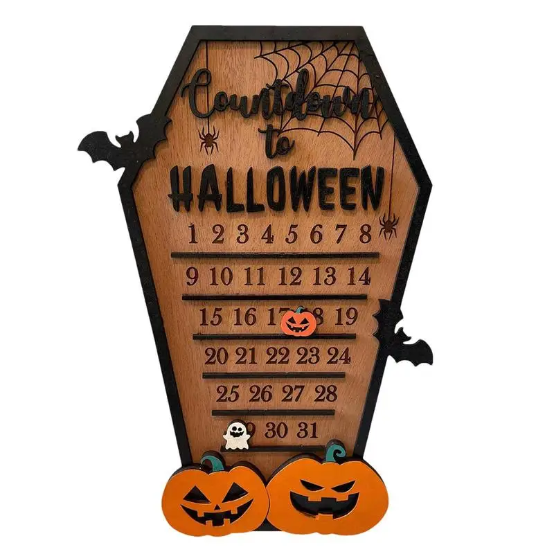 

Advent Halloween Calendar Wooden Coffin Calendar Moving Wooden Blocks Countdown Pumpkin Bat Calendar Party Decorations