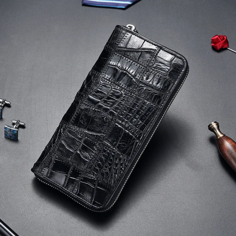 

Новинка 2022, высококачественный мужской кошелек из крокодиловой кожи, деловой Длинный кошелек из натуральной кожи, вместительный мужской кл...