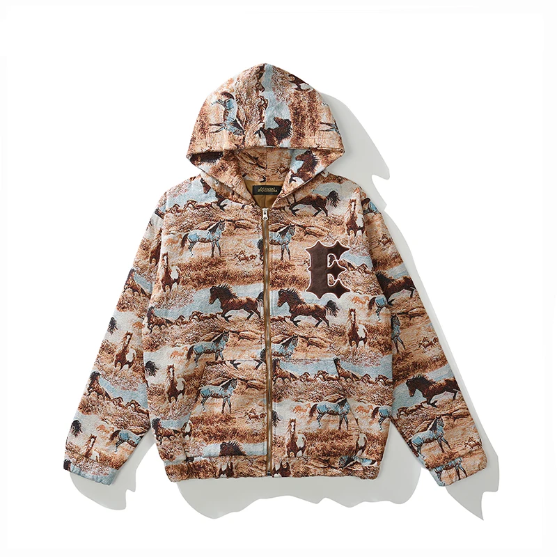 Mens Hooded Jackets Vibe Style Harajuku Oversize Loose Retro Autumn Coat Loose Hip Hop Tops Cartoon Letter Embroidery Streetwear